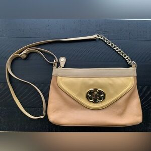 Emma Fox Classics Envelope Crossbody Pebbled Yellow/Beige Leather Bag EUC